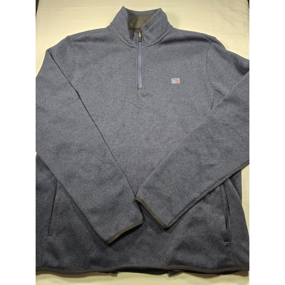 Chaps Mens‎ XL Quarter Zip Fleece Pullover Navy Blue Heather Mock Neck Sweater